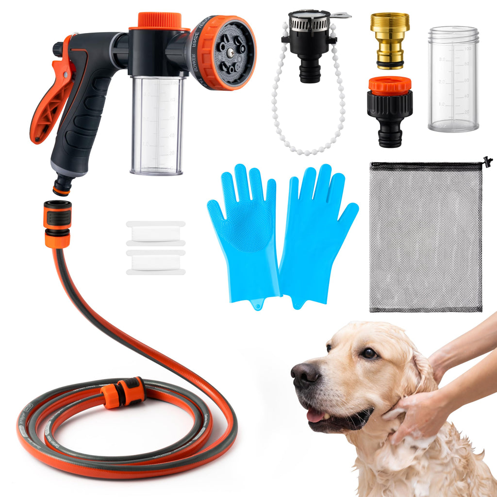 PetWash Master Hose with Dual Soap Dispenser & Grooming Glove
