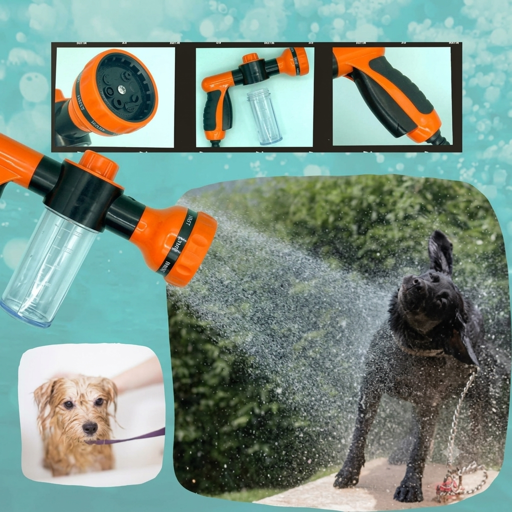 PetWash Master Hose with Dual Soap Dispenser & Grooming Glove